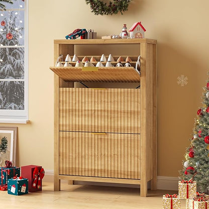 Shoe Cabinet Storage for Entryway, Fluted Shoe Cabinet - Image 8