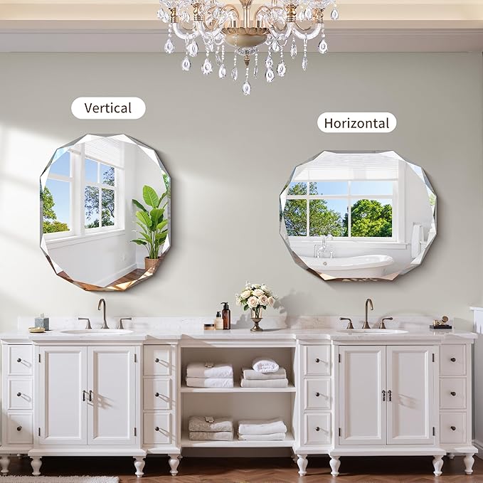 GLASHOM Frameless Bathroom Mirror, 30x36 inch Vanity Mirror Beveled Edge Wall - Image 5