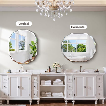 GLASHOM Frameless Bathroom Mirror, 30x36 inch Vanity Mirror Beveled Edge Wall - Image 5