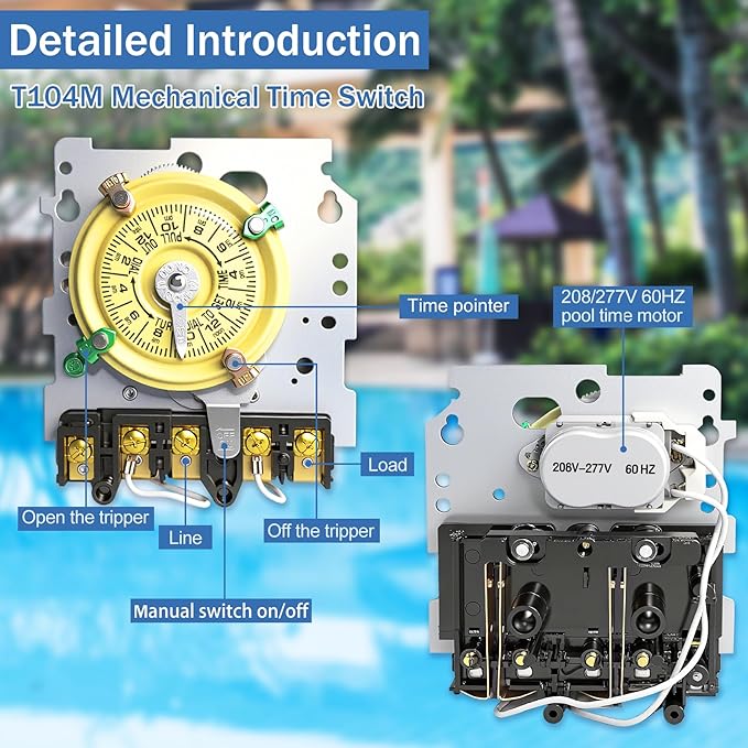 T104M Pool Timer Mechanism Only, Pool Pump Timer, 208-277V 40A Time Switch - Image 2