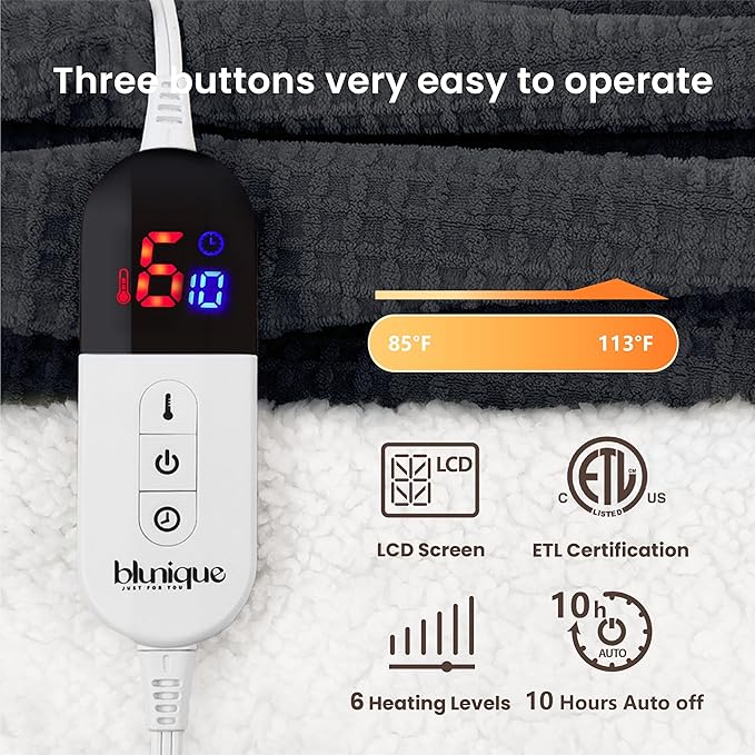 Heated Blanket Electric Blanket Full Waffle, 72x84 Inches Sherpa Fleece Fast - Image 5