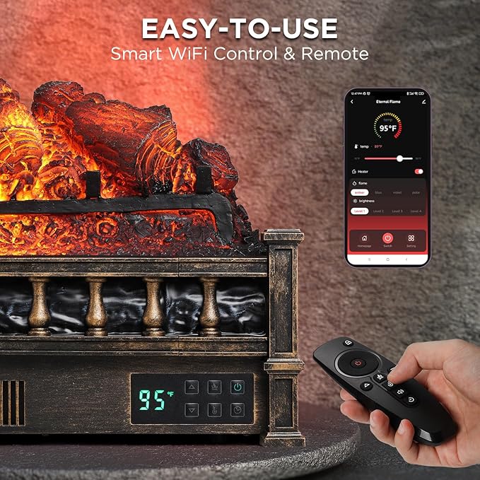 TURBRO Eternal Flame 26 in. WiFi Infrared Quartz Electric Fireplace Log Heater - Image 5
