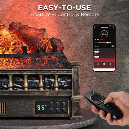 TURBRO Eternal Flame 26 in. WiFi Infrared Quartz Electric Fireplace Log Heater - Image 5