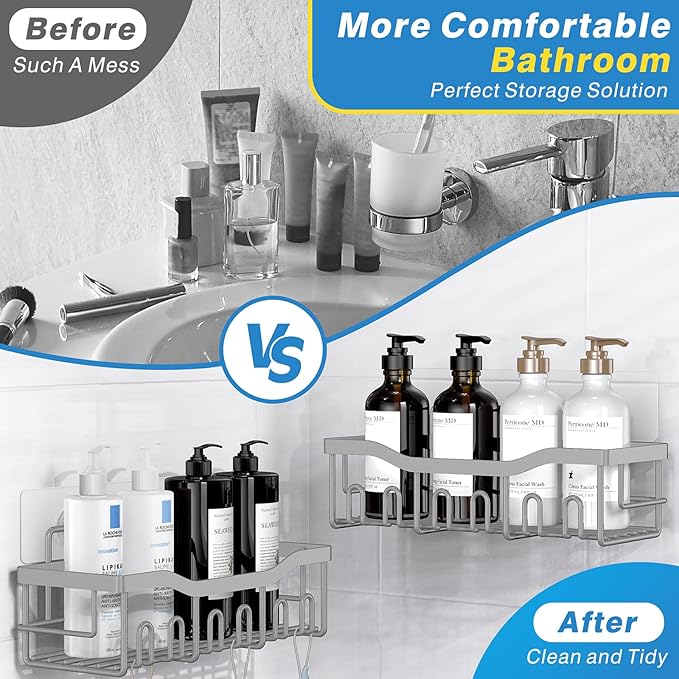 EUDELE 5-Pack Rustproof Stainless Steel Shower Caddy – No Drill Adhesive - Image 3