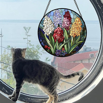 DASTOLL Stained Glass Window Hanging, Colorful Hyacinth Flowers Suncatcher - Image 4