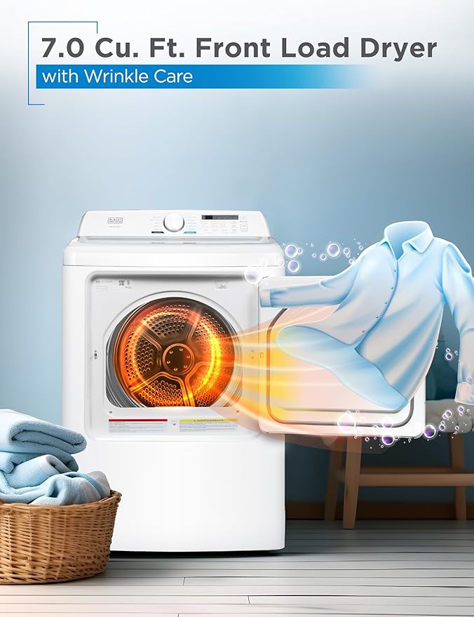 BLACK+DECKER 7.0 Cu. Ft. Front Load Dryer, Electric Clothes Dryer - Image 2