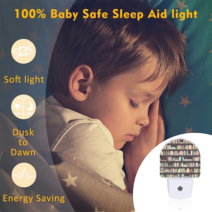 sndheke Books on Bookshelves Night Light, Colorful Books Dusk to Dawn Night - Image 5
