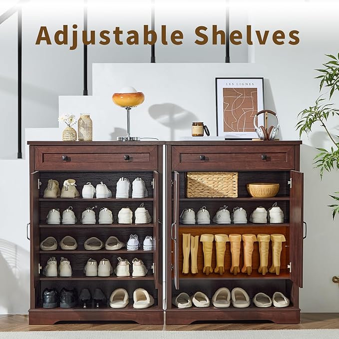 SOOWERY Shoe Cabinet with Drawer, Farmhouse Shoe Storage Cabinet with Doors - Image 6