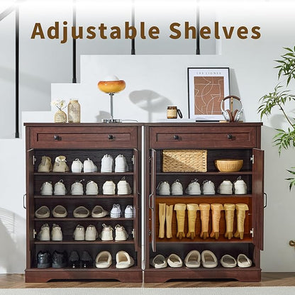 SOOWERY Shoe Cabinet with Drawer, Farmhouse Shoe Storage Cabinet with Doors - Image 6