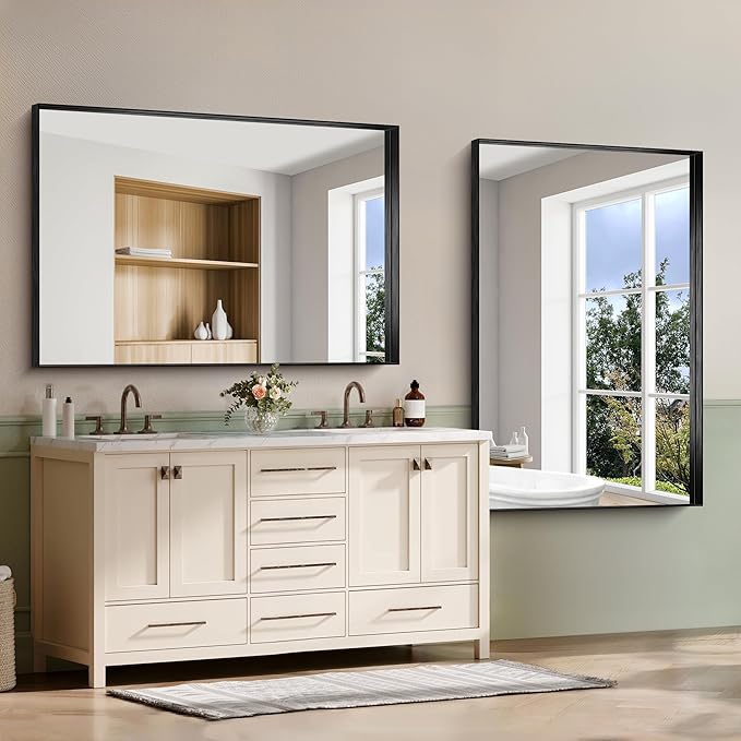 CIRCUMI Black Bathroom Mirror, Brushed Finish, Tempered Glass, Large Mirror - Image 6
