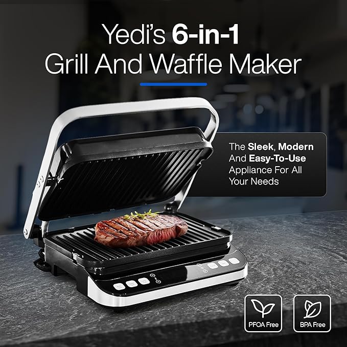 Yedi Total Package 6-in-1 Digital Indoor Grill, Waffle Maker, Panini Press - Image 3
