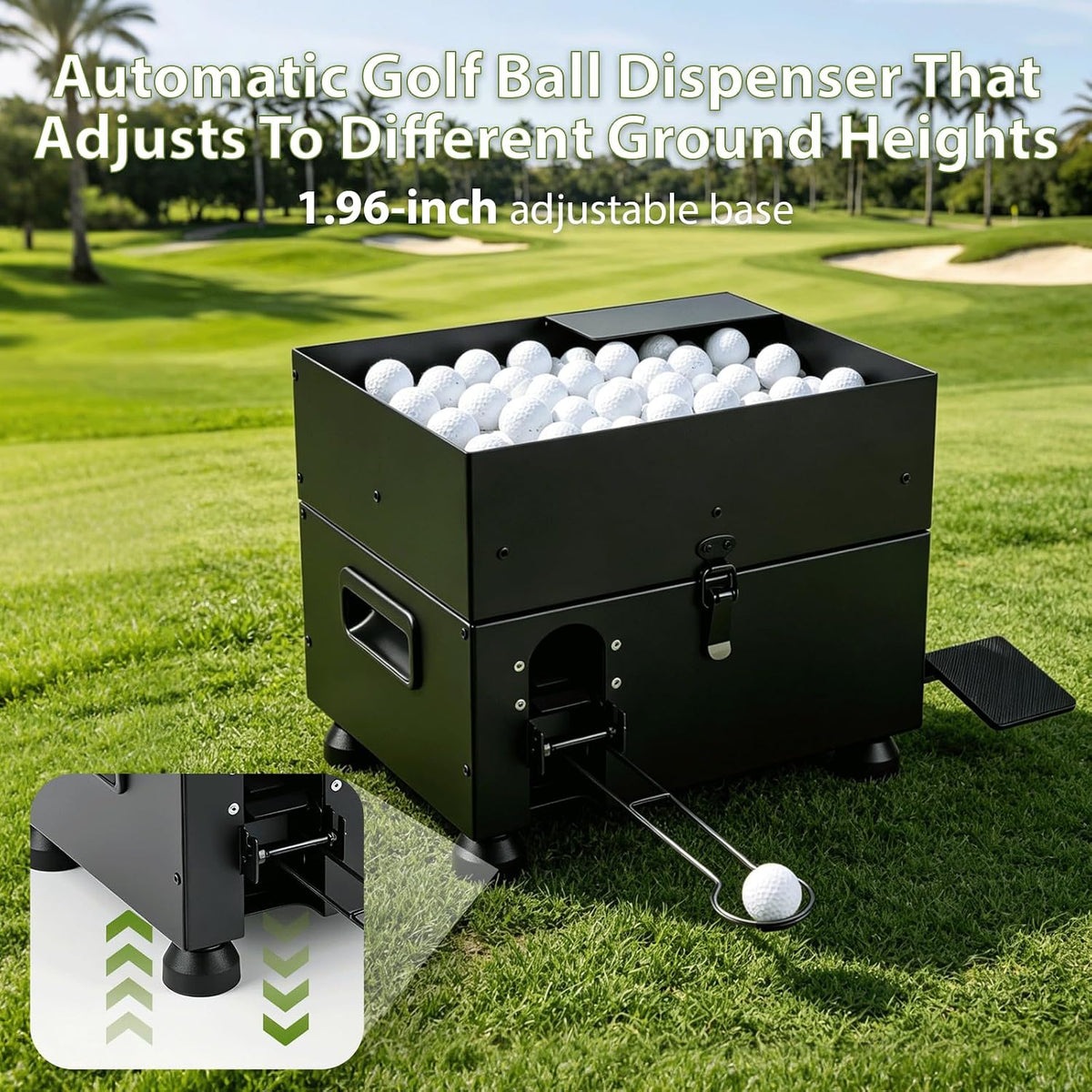 golf ball dispenser 60-ball golf ball launcher foot, side view