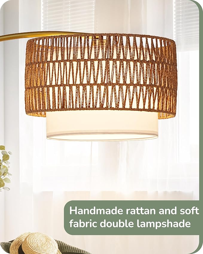 EDISHINE Gold Floor Lamps for Living Room, Boho Rattan Standing lamp - Image 6