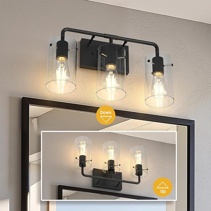 L LOHAS LED 3-Light Bathroom Light Fixtures, 17.71" Black Bathroom Vanity Light - Image 4