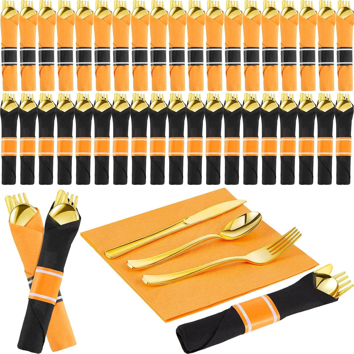 Lasnten 50 Pack Halloween Pre Rolled Plastic Silverware Set for 50 Guests
