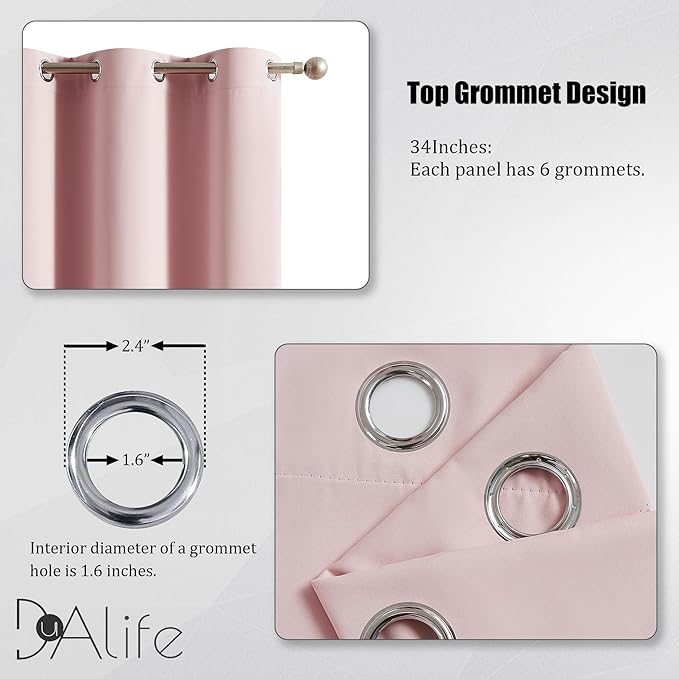 DUALIFE Baby Pink Curtains Blackout 90 Inch Length - Image 3