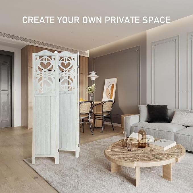 ALeesing 4 Panel Room Divider Fully Assembled, Carved Room Dividers and Folding - Image 9
