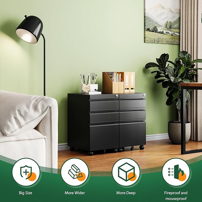 Letaya 3 Drawer Mobile File Cabinet - Image 3