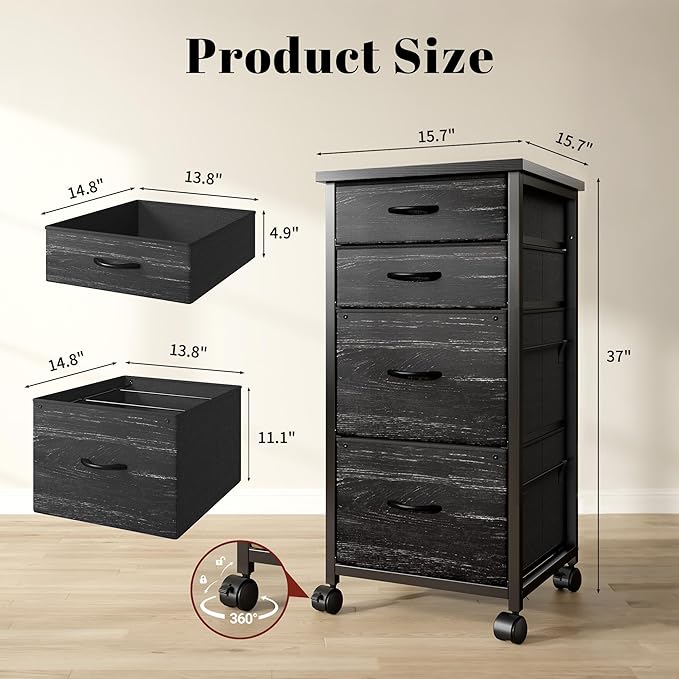 4 Drawers Mobile File Cabinet Vertical Filing Cabinet - Image 3