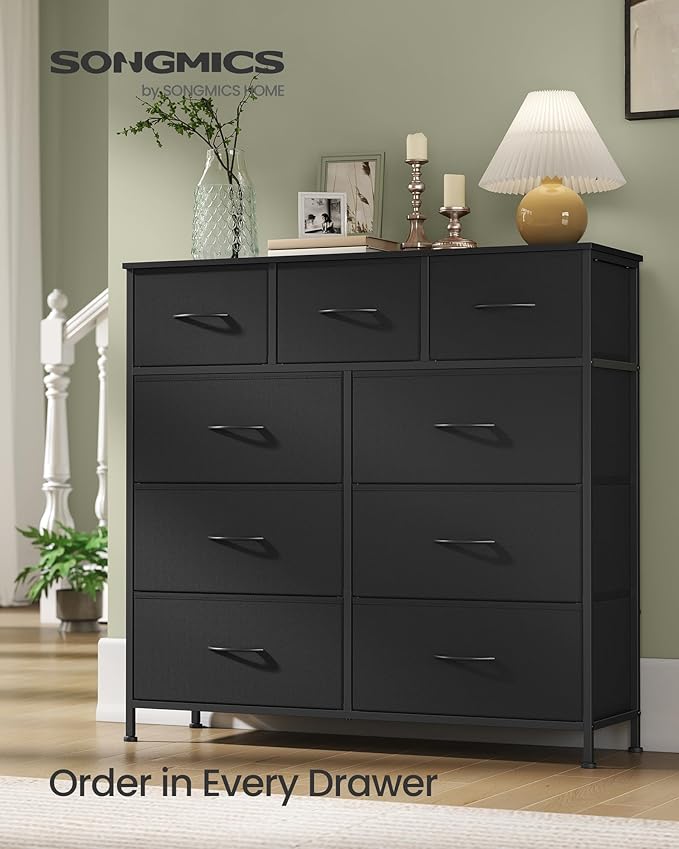 SONGMICS Dresser for Bedroom, Chest of Drawers, 9 Non-Woven Fabric Drawers - Image 3