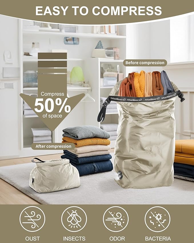 Travel Laundry Bag, Pump Free Vacuum Storage Bag Reusable Compression Dirty - Image 3