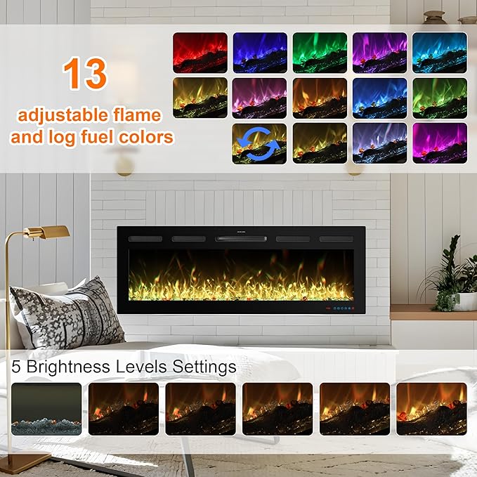 95 Inch WiFi-Enabled Recessed Electric Fireplace Inserts - Image 8