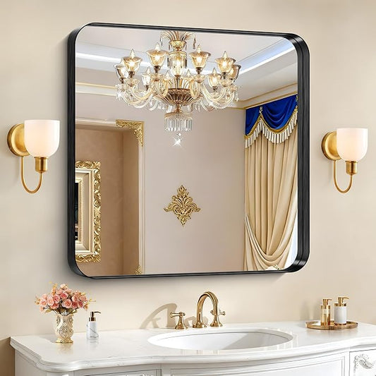 CIRCUMI Black Bathroom Mirror, Rounded Corner, Tempered Glass, Mirror by CIRCUMIMirror