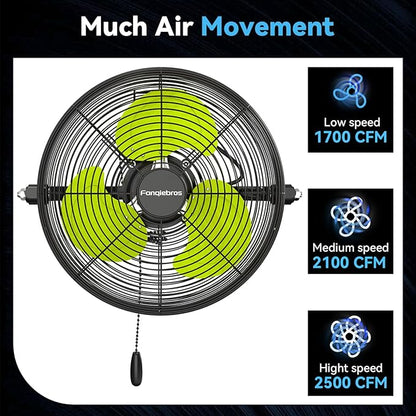 Fanqiebros 12 IN High Velocity Wall Mount Fan, 3 Speed Industrial Wall Fan - Image 3