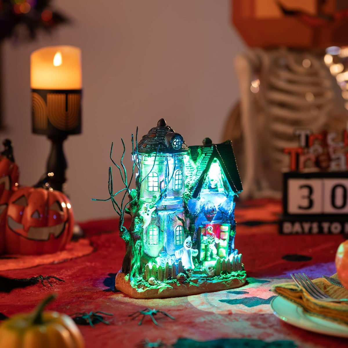 Valery Madelyn Halloween Decorations, Lighted Halloween Village Houses with M...