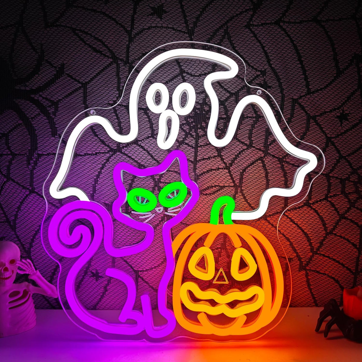 Halloween Neon Sign Ghost Neon Sign Halloween Cat Decor for Window Lights