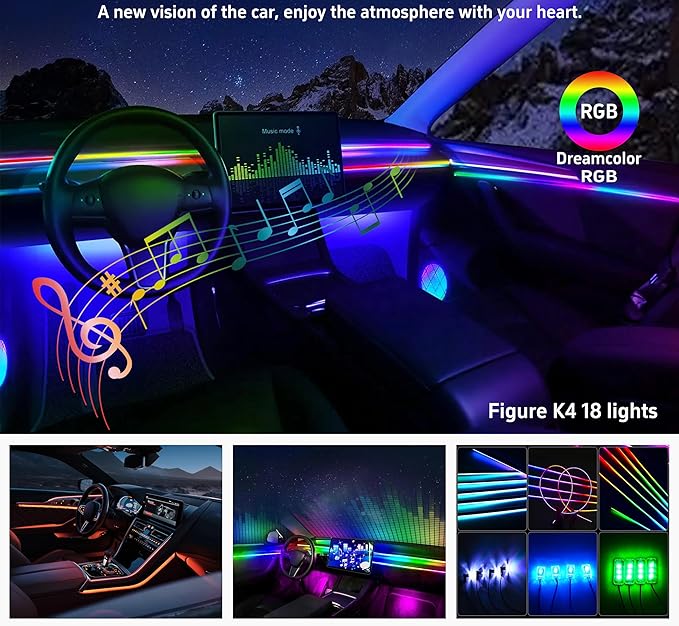 Acrylic Interior Car LED Strip Lights, Colorful 10-in-1 Car Ambient Lighting Kit - Image 2