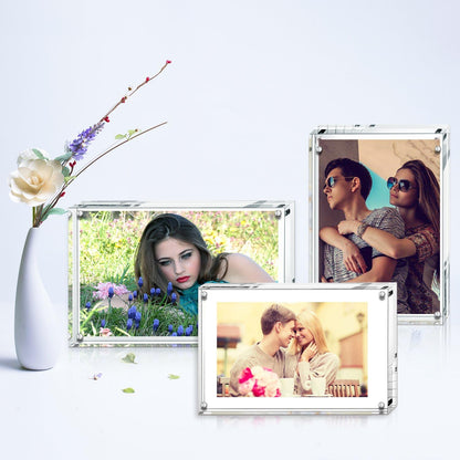 AMEITECH Acrylic Photo Frames 6x8'', Magnetic Acrylic Block Picture Frame,Desktop Frameless Photograph Display | Double Sided Floating Magnetic Frames, 20mm Thick, Free Standing Desktop Display for Postcards, Pictures and Artworks