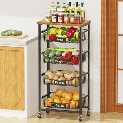 Kitchen Storage Cart with Wheels, 5-Tier Metal Utility Rolling Cart Fruit by XYZLVSI