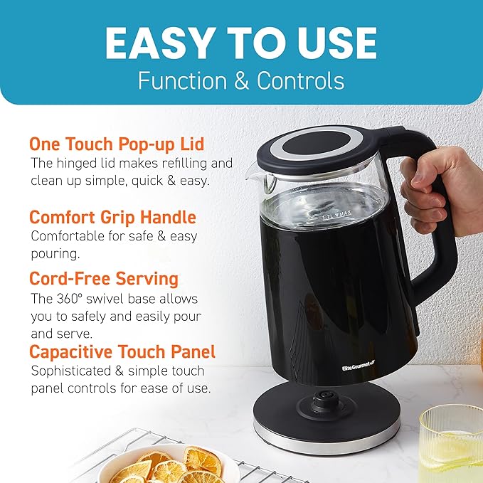 Elite Gourmet EKT8717 1.7L Dual Wall Cool Touch Electric Tea Kettle, - Image 3