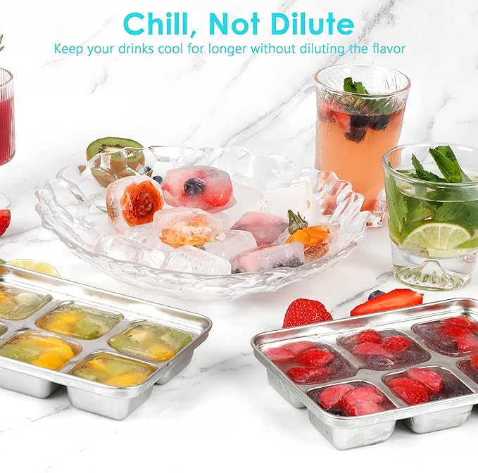 Ice Cube Tray with Lid, 2 Pack 12 Big Cubes, Stainless Steel Ice Cube Trays - Image 7
