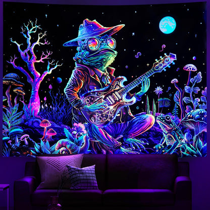 Galoker Blacklight Frog Tapestry Fantasy Neon Mushroom Tapestries UV Reactive Plant Floral Wall Tapestry Galaxy Space Tapestries Wall Hanging for Home Decor(H51.2×W59.1 inches)