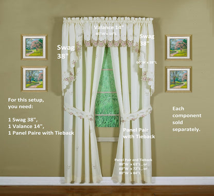 Today's Curtain Verona Reverse Embroidery Swag, 38", Ecru/Rose, 60"W X 38"L
