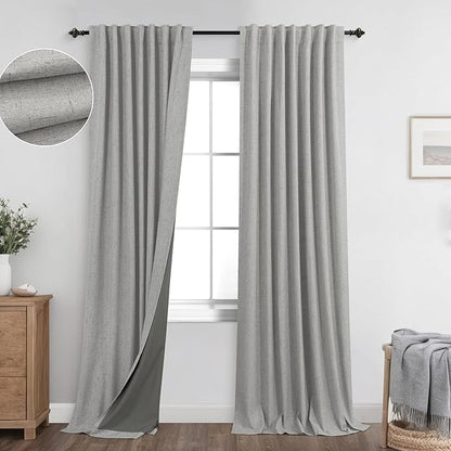 KOUFALL Linen Grey Curtains Blackout by KOUFALL
