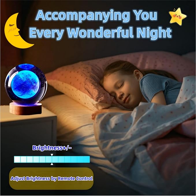 3D Moon Crystal Ball Lamp, 3.15 inch Crystal Ball Night Light - Image 3