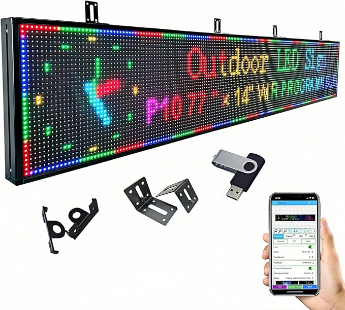 77”x14” Programmable LED Display Sign, P10 Outdoor Digital Scrolling Message by YiAegisyn