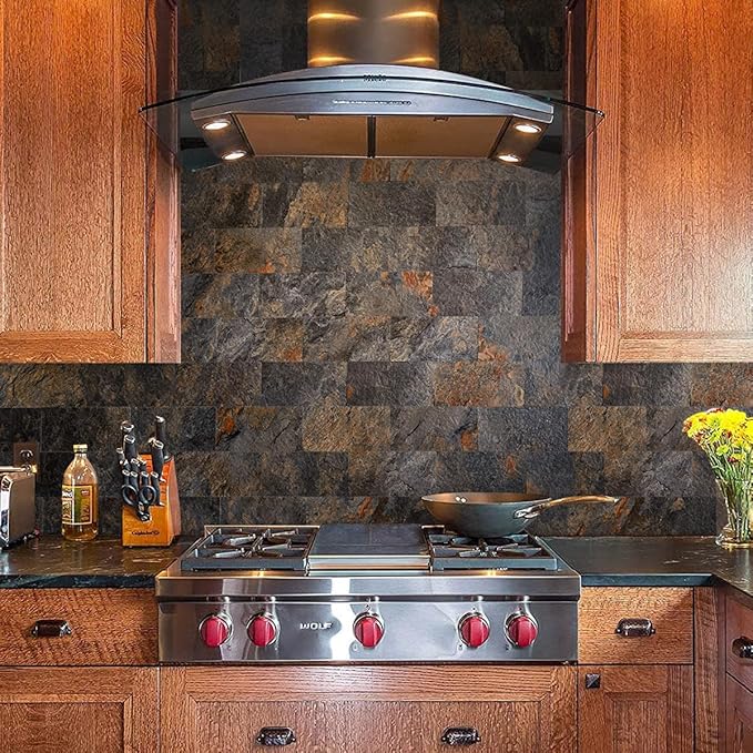 AULIGET 100 Piece Rust Slate Peel and Stick Backsplash Wall Tiles, Laundry Room - Image 8