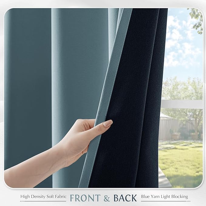 Beauoop Dusty Blue 100% Blackout Curtains 63 Inch Long 2 Panels - Image 8