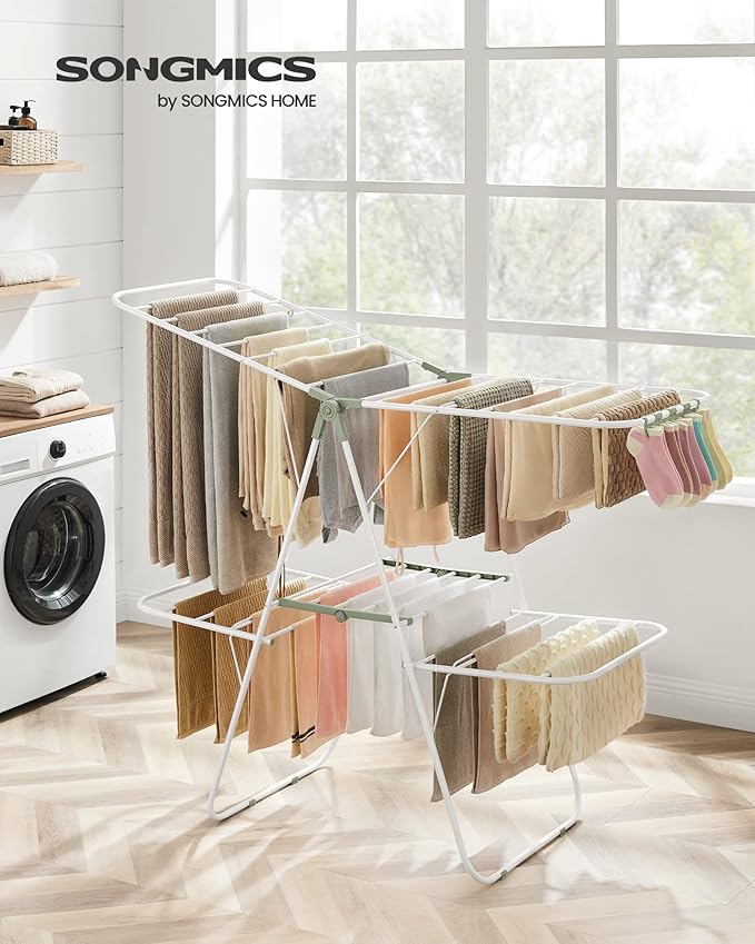SONGMICS Clothes Drying Rack, Foldable 2-Level Laundry Drying Rack, - Image 2