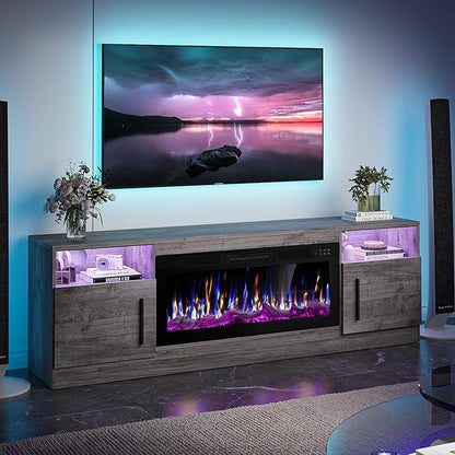 VITESSE TV Stand with 36" inch Electric Fireplace Up to 80" TVs, LED Light by Vitesse
