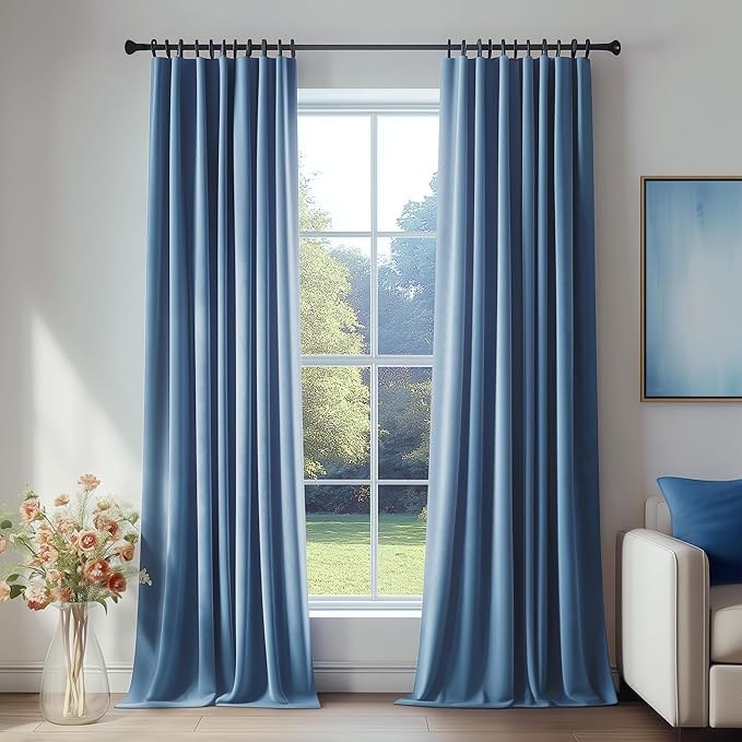 FMFUNCTEX Velvet Blackout Curtains Blue Thermal Insulated Curtains by Fmfunctex