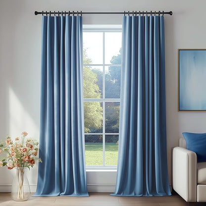 FMFUNCTEX Velvet Blackout Curtains Blue Thermal Insulated Curtains by Fmfunctex