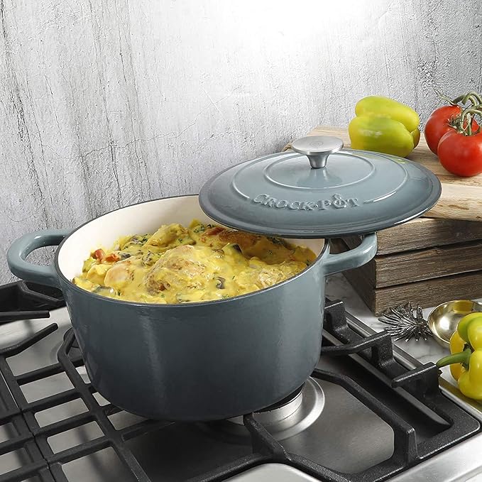 Crock Pot Artisan 5-Quart Round Enameled Cast Iron Dutch Oven – Slate Gray - Image 7