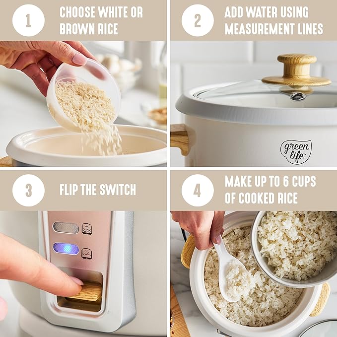 GreenLife Rice Cooker with Removable PFAS-Free Ceramic Nonstick Pot, 3-Cups - Image 10