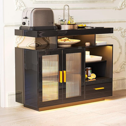 40" Wood LED Coffee Bar with Wireless Charging Station, Kitchen Storage Coffee - Image 9