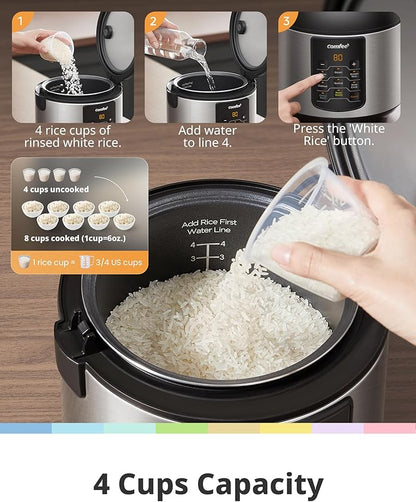 COMFEE' Compact Rice Cooker, 6-in-1 Stainless Steel Multi Cooker, Slow Cooker - Image 4